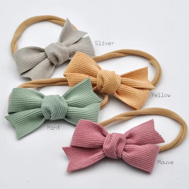 

1pcs Handtied Corduroy Bow Nylon Headbands Soft Hair Band For Baby Infant Hair Accessory