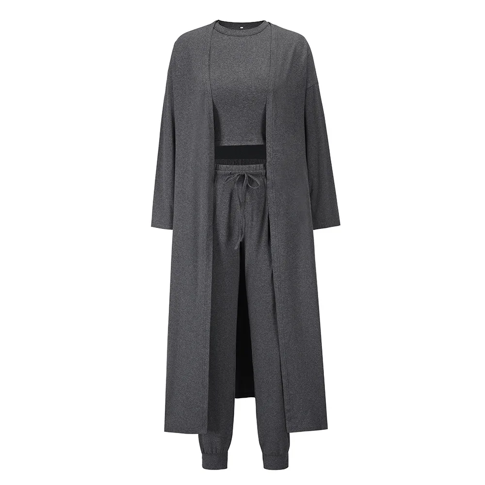 

2021 Fashion 3pcs Autumn Women Three Piece Set Long Coat Crop Top High Waist Slim Pants Tracksuit Sporty Suits Casual Outfit