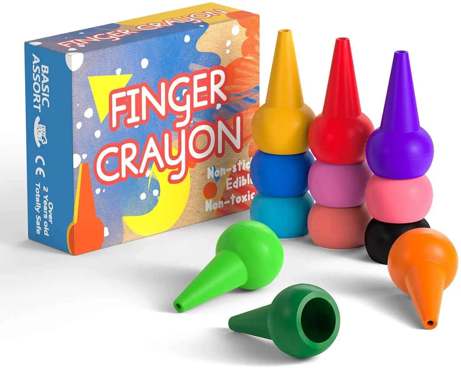 

12-color Baby Finger Crayons Stick Safe Non-toxic Colored Pencils Edible Students Kids Children Erasable Crayons Stackable Toys