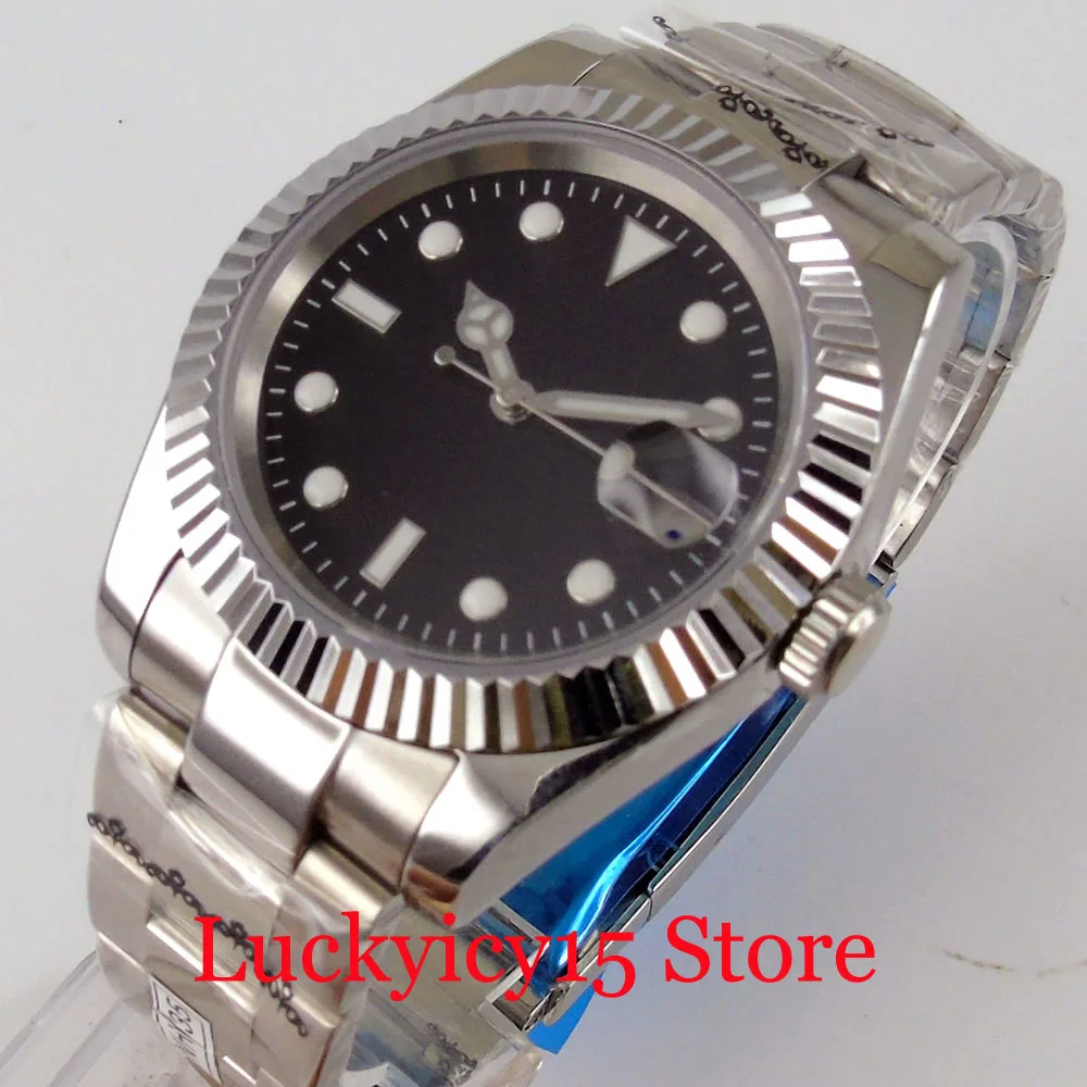 

BLIGER 40mm Sterile Men Watch NH35A PT5000 Automatic Wristwatch Flued Bezel Sapphire Crystal Oyster Bracelet Luminous marks