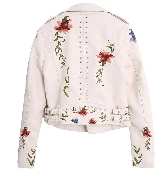 

2020 embroidered rivet PU leather coat embroidery motorcycle coat