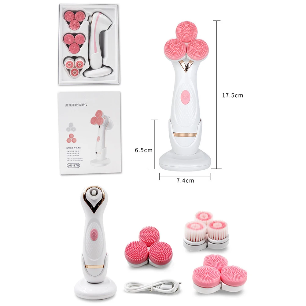 

USB Rechargeable Electric Facial Cleanser Brush 4 Modes 3 in 1 Rotating Pore Cleaning Skin Exfoliation Massager Face Cleansing