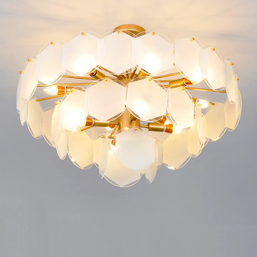 

Nordic Modern Luxury Hotel Lobby Glass Sheet Pendant Lamp LED Celling Chandelier Lighting Dining Room Luminaria Light Fixtures