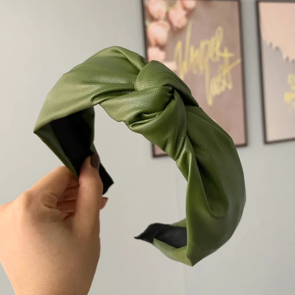 Повязка на голову из искусственной кожи в стиле ретро с узлом клетку