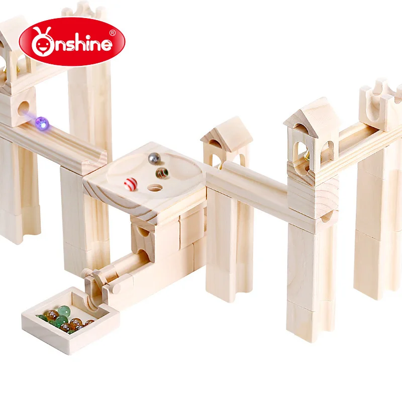 

Genuine Wooden Marble Track Building Blocks Children's Puzzle Assembled Ball Building Blocks Log Assembled Building Blocks