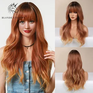 Парик для женщин, термостойкий, блонд, единорог, естественные длинные волнистые синтетические волосы, медовый блонд, для косплея, вечеринки, с челкой, для белых, черных
