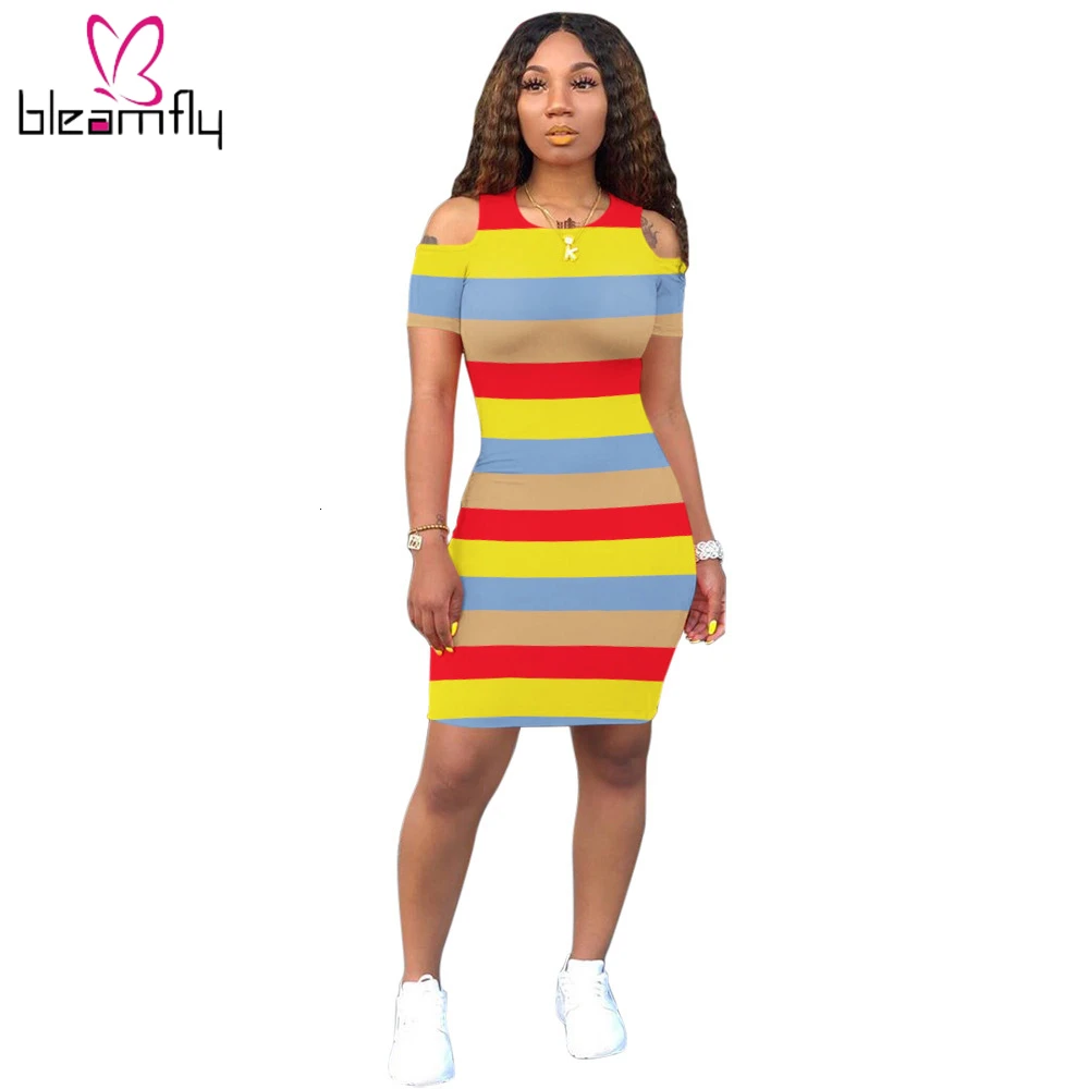 Новинка 2019 летнее женское платье в полоску с принтом из кусков вырезами на плечах