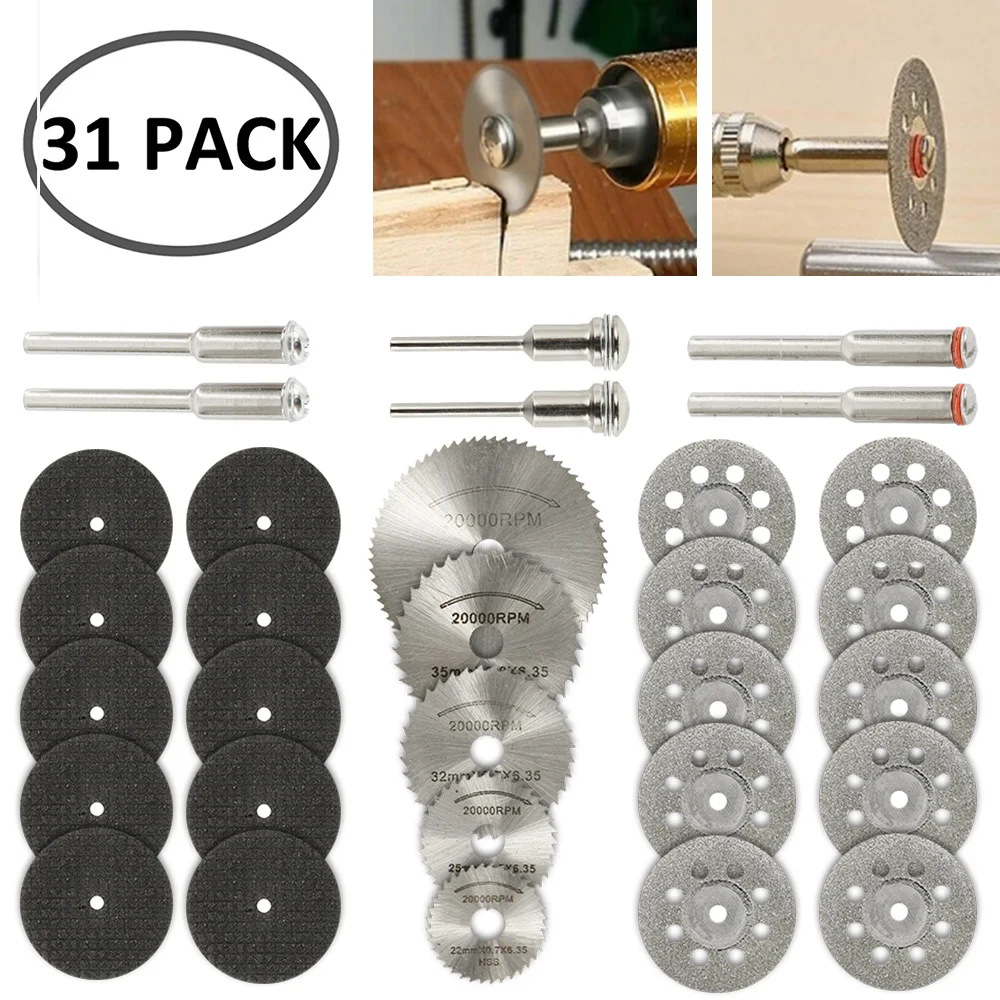 

31pcs Diamond Cutting Wheels HSS Circular Saw Blade Rotary Woodworking Tool for Dremel Mini Drill Rotary Tool Accessories