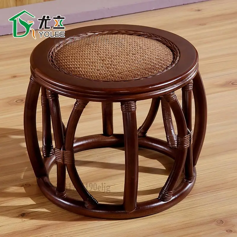 Творческий ротанговое круглая табуретка низкий табурет ротанговая обувь