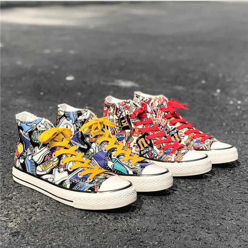 Брендовые мужские граффити повседневные холщовые кроссовки весенние дышащие