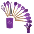 1 шт. фиолетовая деревянная силиконовая кухонная утварь, ложка для супа, лопатка, щипцы, антипригарная посуда, приспособление для выпечки Посуда