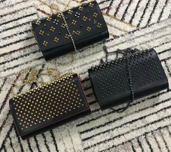 

Pre-order Newest Shoulder Bags For Women Black leather Rivets Studded Clutch Fashion Chains Belt Flap