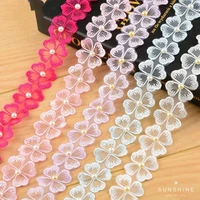 1 yards 3cm four leaf clover pattern lace embroidered pearl decor organza satin ribbons diy gift packaging sewing materials