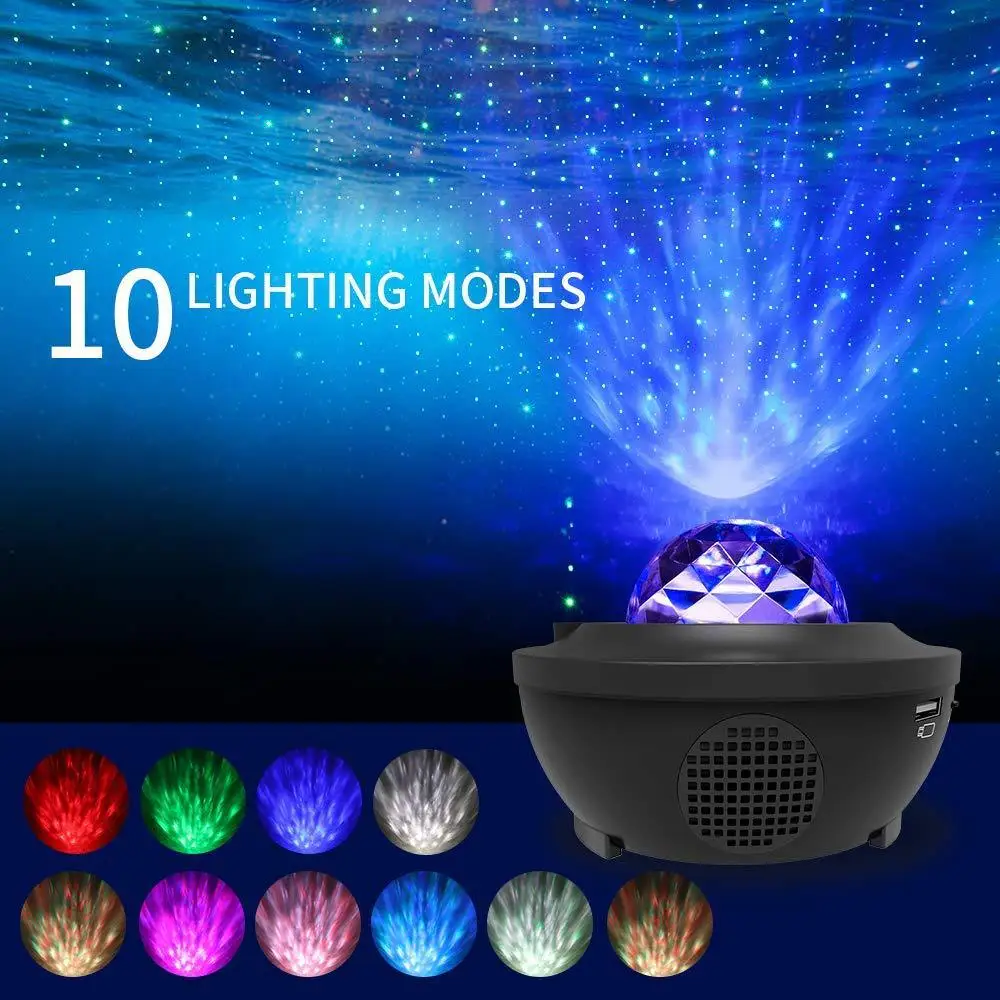 

Starry Sky Light RG Laser Projector Lamp Ocean Wave LED Stage Lighting Effect Remote Lazer DJ Light Bluetooth Speaker Home Party