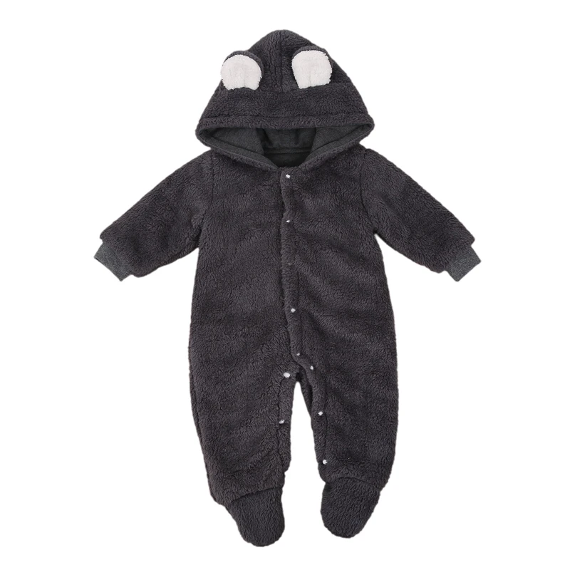 

2020 Babys Long Sleeve Jumpsuit Autumn Fresh Plush Solid Color Single-breasted Hooded One Piece Long Pants Romper