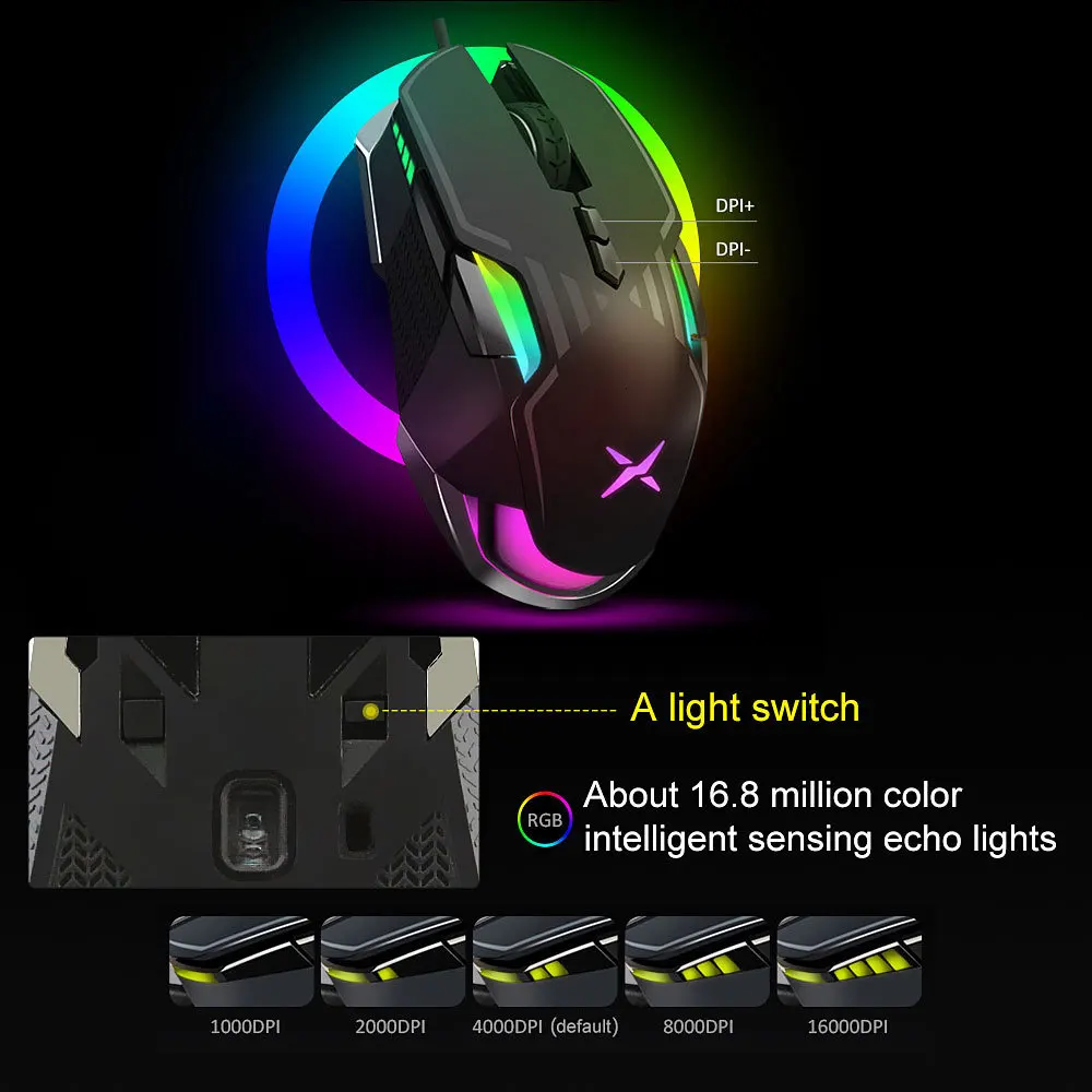 Delux M628 PMW3389 сенсорная игровая RGB компьютерная геймерская мышь 9 Кнопок эргономичная Проводная Usb оптическая ПК 3D игровая мышь 16000 dpi мыши