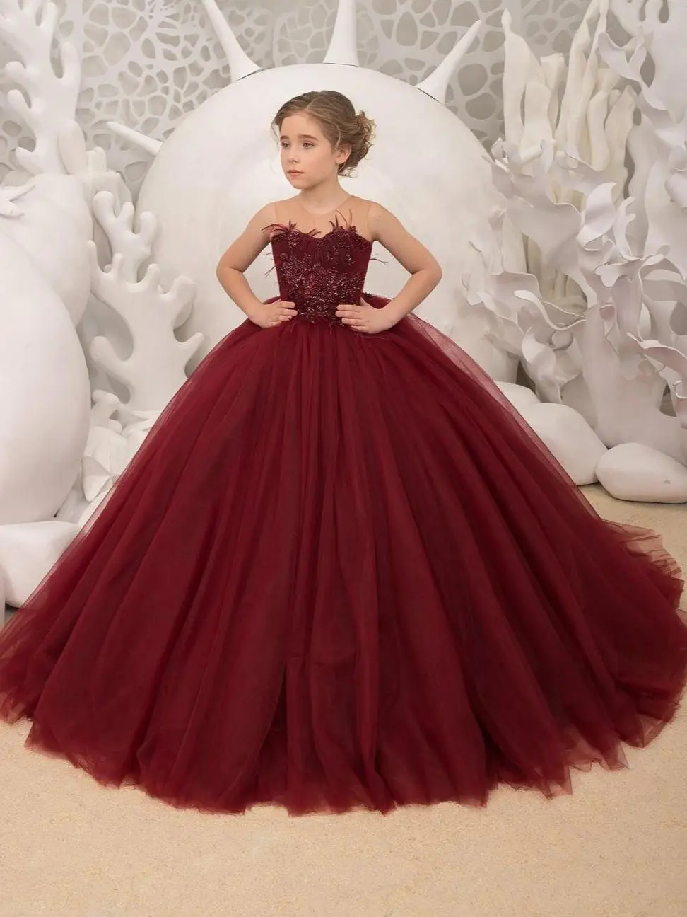 Ball Gown Kids Dark Burgundy Pageant Dress Special Ocassion Dresses Birthday Party Girls Aged 6-14 Years images - 6