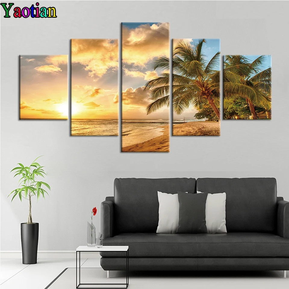 

5d DIY алмазная живопись, 5 шт., Приморская Кокосовая Бриллиантовая картина, квадратные стразы, Алмазная мозаика, Рождественский Декор