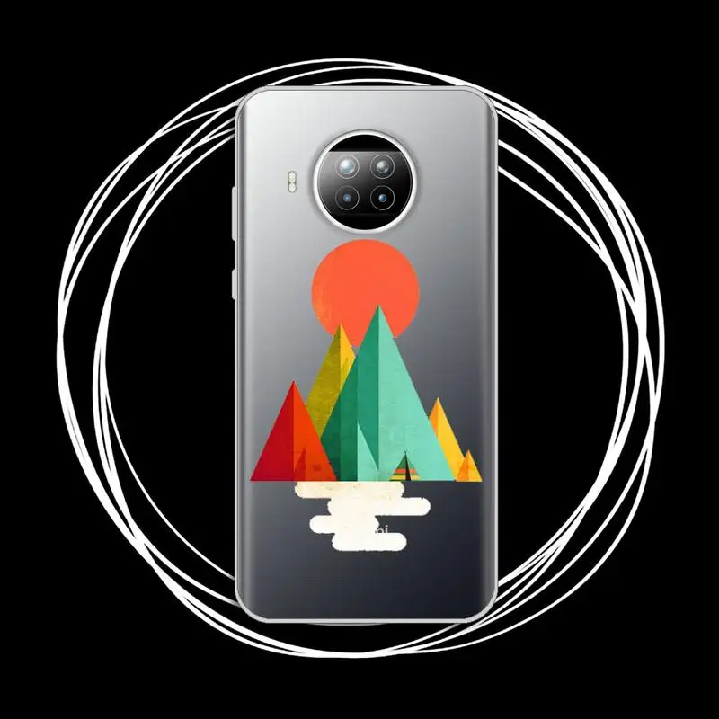 

Phone Case Transparent for Xiaomi mi Redmi note 10 t 8 9 pro lite 11 Samsung S 8 9 10 20 Art painting Mountain sun print