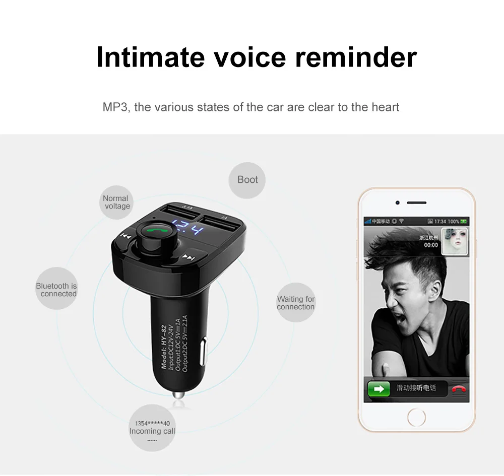 Автомобильный Bluetooth MP3-плеер, автомобильный Bluetooth fm-передатчик, автомобильный комплект с двумя usb-портами, автомобильное зарядное устройство 3.1A, быстрая зарядка, bluetooth, FM
