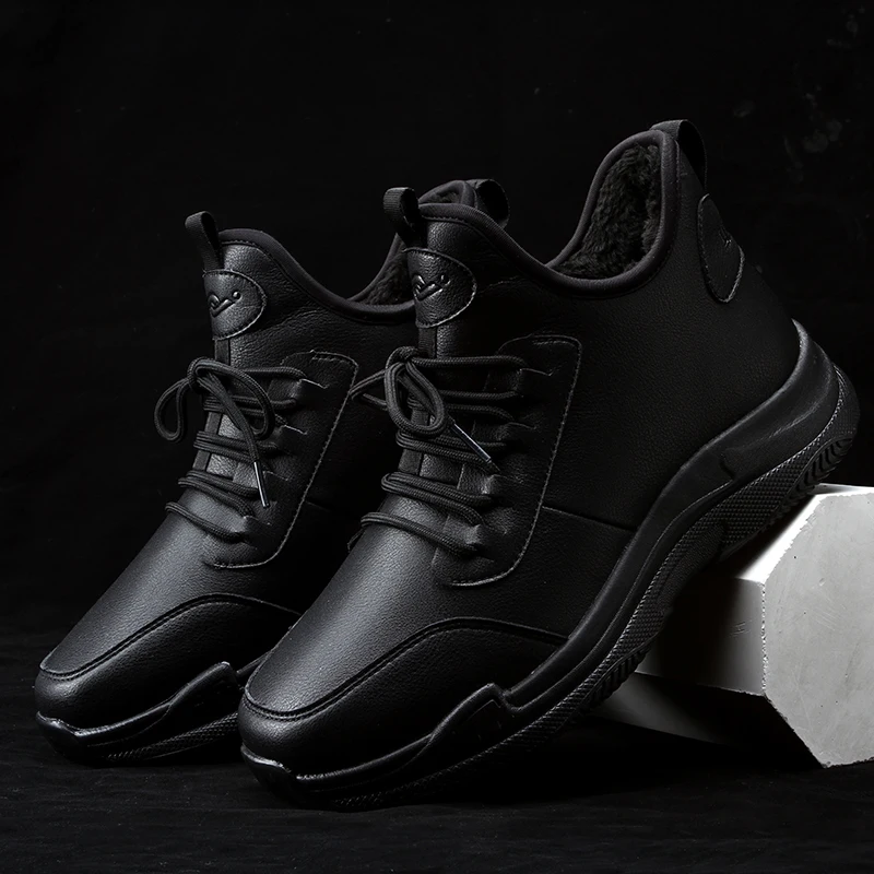 

Мужские зимние ботинки из натуральной кожи, теплые удобные дышащие яркие мужские зимние ботинки на меху со шнуровкой, водонепроницаемая Мо...