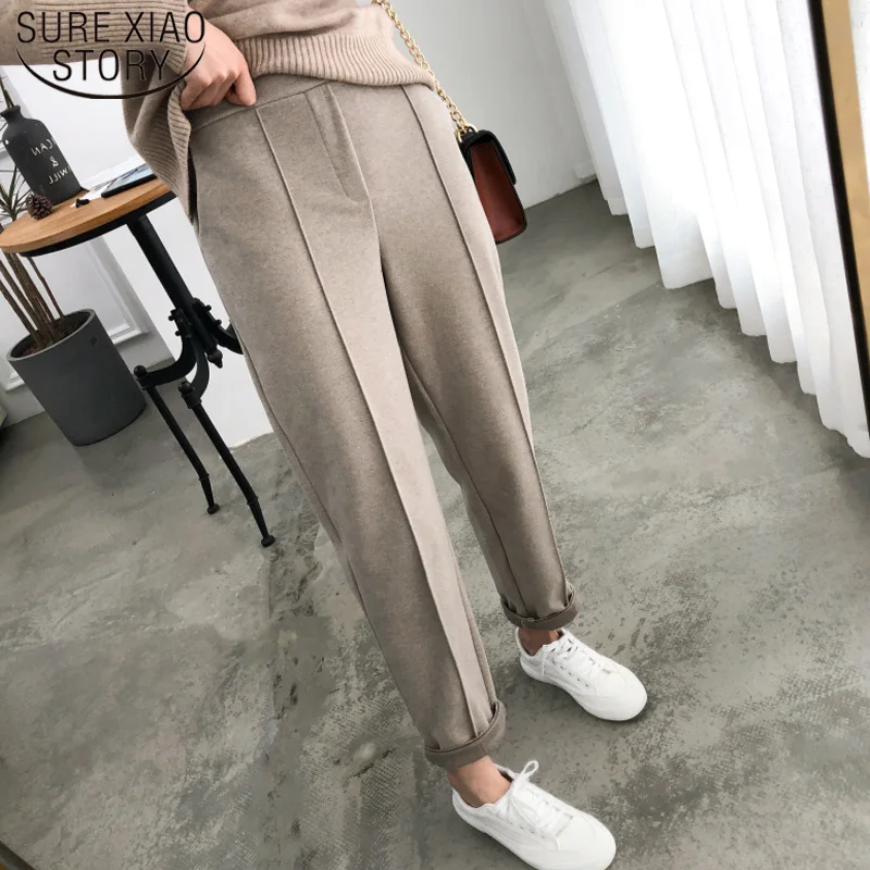 

Autumn Winter 2019 Plus Size OL Style Wool Female Work Suit Pant Loose Female Trousers Capris Thicken Women Pencil Pants 6648 50