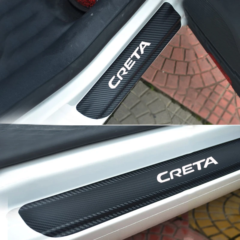 4 шт. Виниловая наклейка из углеродного волокна для защиты порога автомобиля