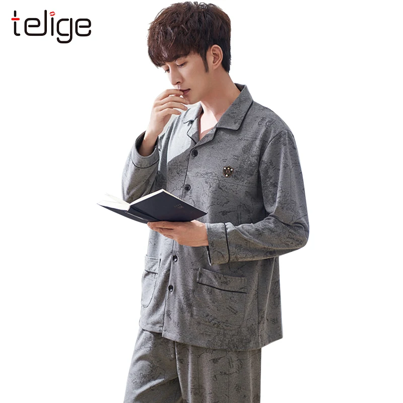 2019 зимние пижамные комплекты для мужчин хлопковый пижамный комплект с длинным