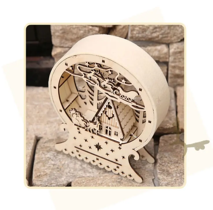 Round cabin Santa Claus Elk DIY Wooden Christmas Led Light Snow House Decoration Noel Village Teacher Gifts Glow in the dark