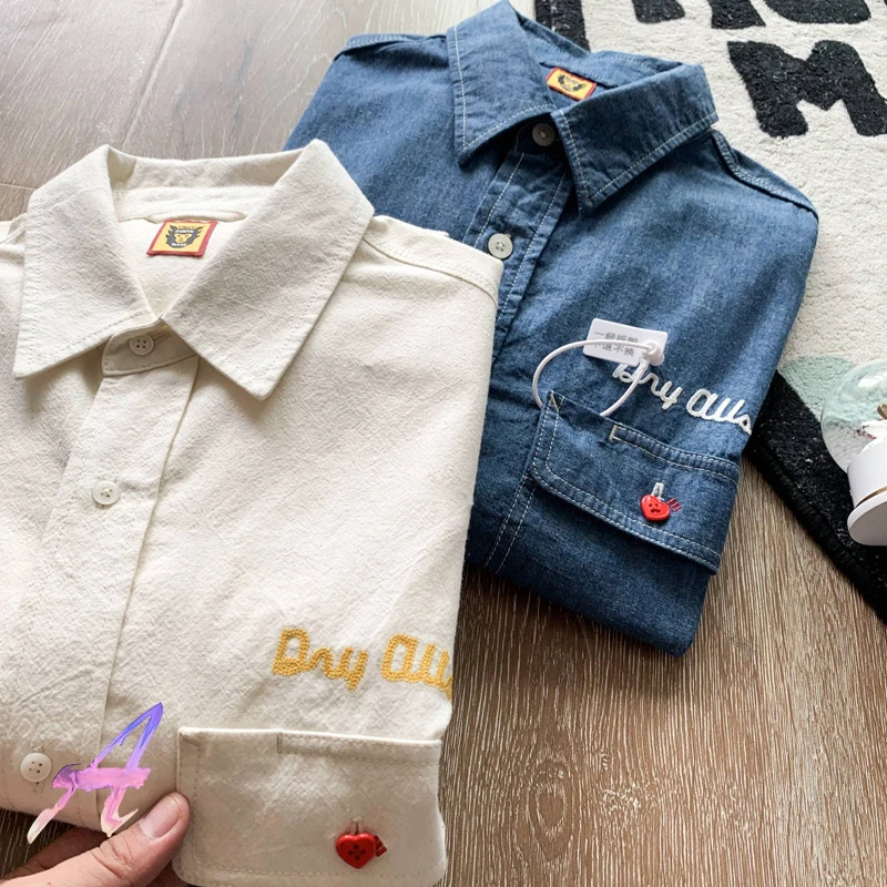 Рубашка Мужская/женская с вышивкой Летающая утка Повседневная Свободная рубашка