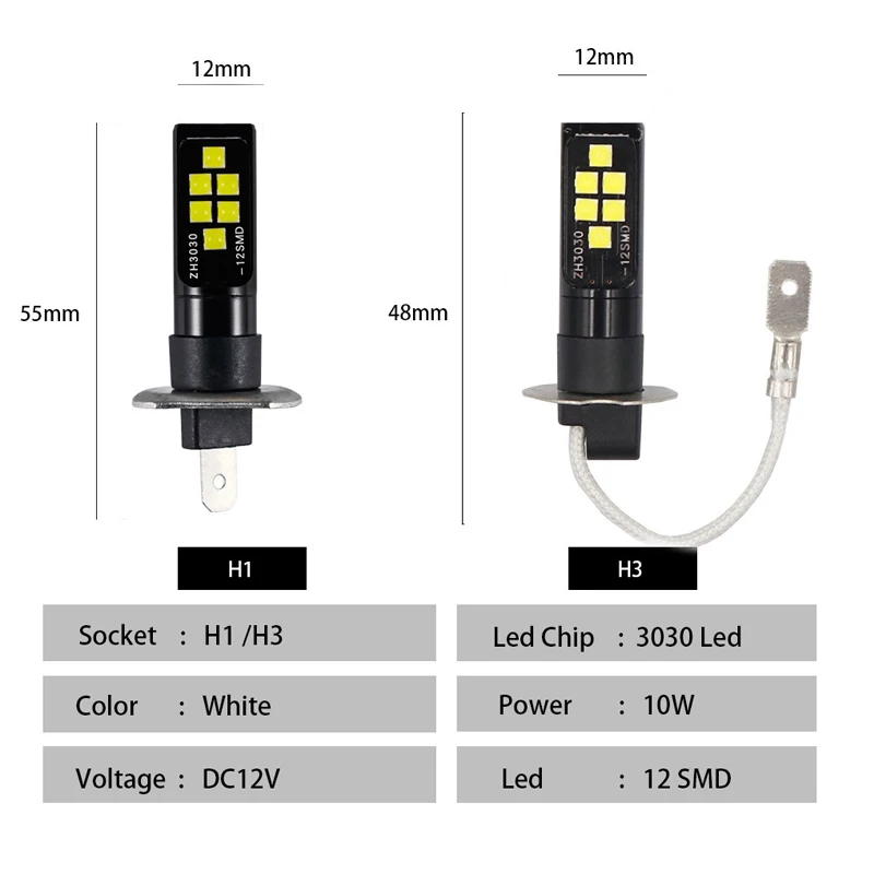 2 шт. H11 H8 H4 H1 H3 H7 9005 9006 3030 12SMD чипы туман светильник вождение автомобиля лампы авто светодиодный Canbus лампы дневные ходовые огни автомобиля, вождения, бега, 12V