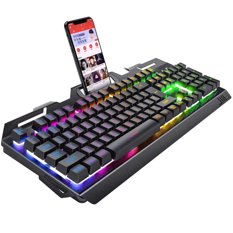 

Wried USB Mechanical Gaming Keyboards 104 keys RGB LED Backlit Gamer Keyboard for PC Laptop with Phone Holder