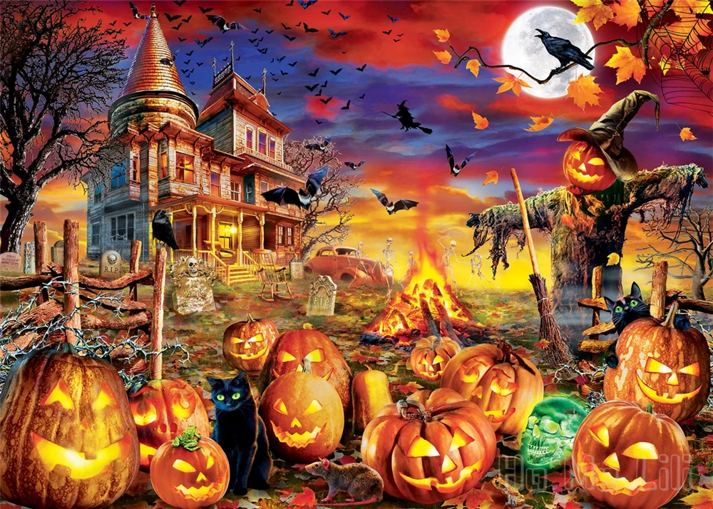 Rompecabezas de Halloween, decoraci&oacute;n de interiores de arte, tapiz de cuento de hadas de fantas&iacute;a de Horror-2