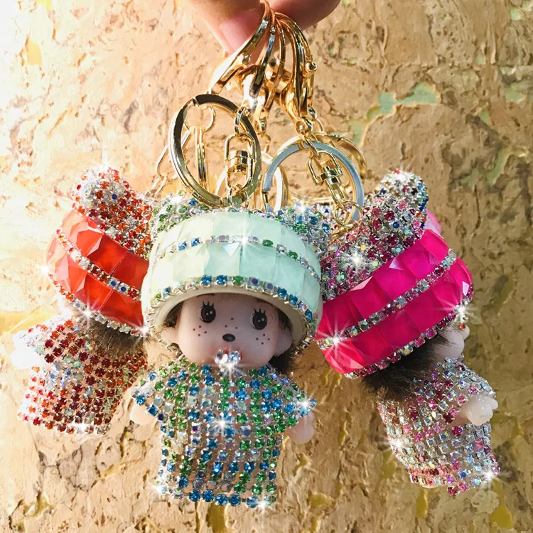 

Bling Bag Charm Keyring 3D Doll Crystal Cute Girl Keychain