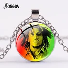 Bob Marley стимпанк Стекло драгоценный камень Цепочки и ожерелья известный Ямайка певица плакат флаг изображения с серебряным покрытием для фанатов стиля унисекс длинные Цепочки и ожерелья