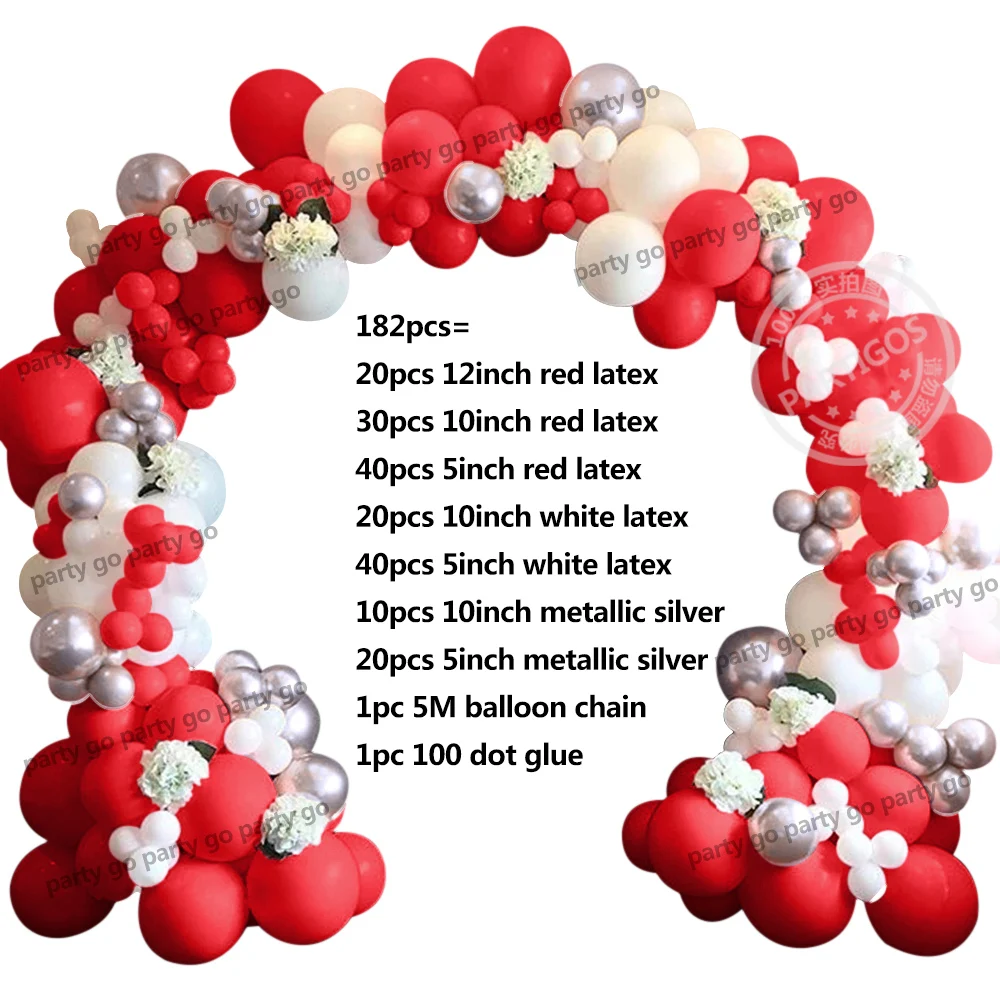 182 шт. яркие красный белый латексные воздушные шары гирлянды арочный комплект