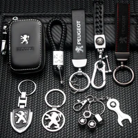 1pc high grade leather car keychain key bag 3d metal emblem keyring couple gifts accessories for peugeot 5008 rcz 3008 2008 4008