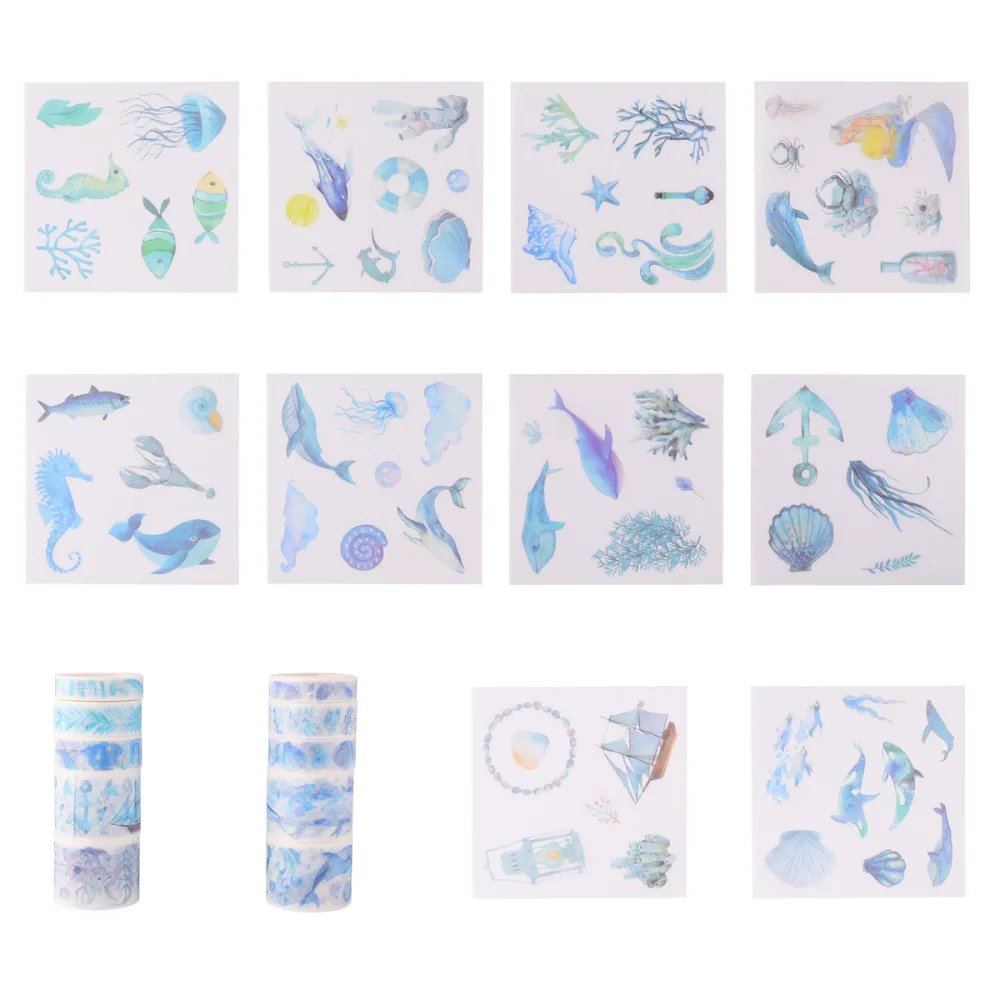 

10 Rolls of Delicate Scrapbook Tapes Set Notebook Stickers Creative Book Tape (Colorful Stamp)