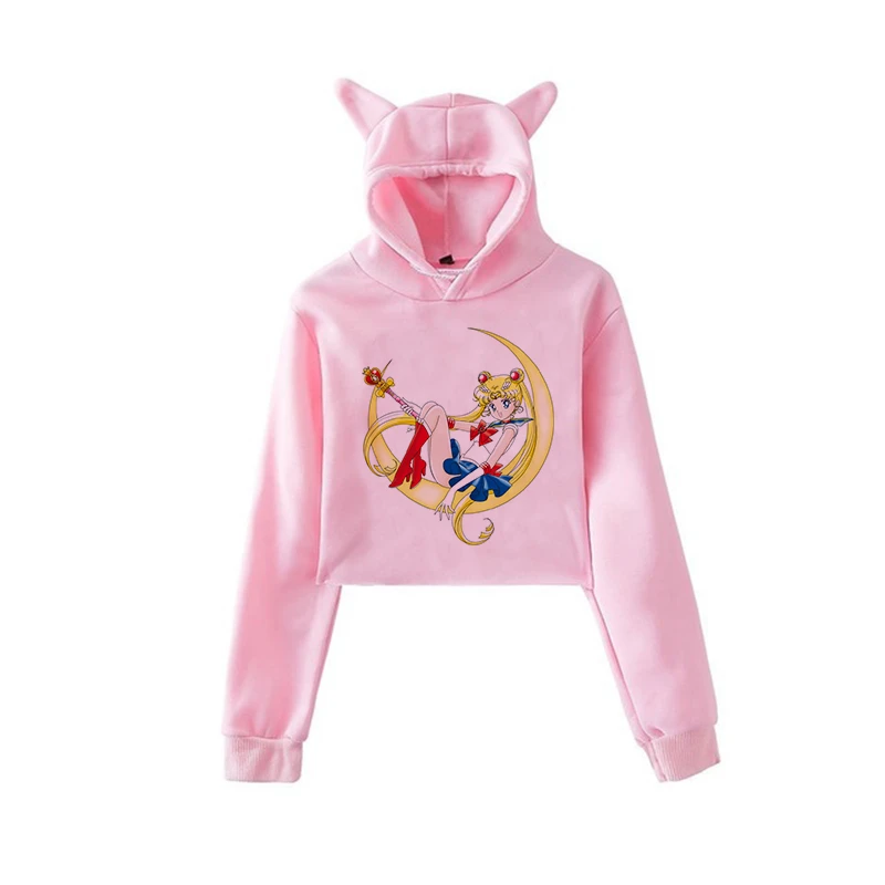 Сейлор Мун Харадзюку Толстовка корейский стиль ulzzang kawaii 90s мультфильм одежда пуловеры новые негабаритные с капюшоном уличная - Цвет: pink509