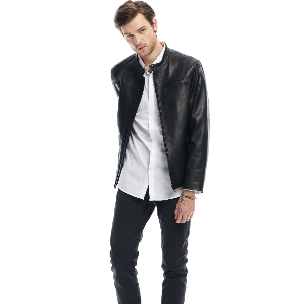 arrivals men's stand collar new genuine simple style casual motorcycle jacket hight quality leather coat |