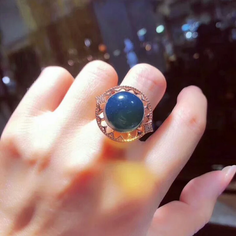 Rose gold Ring MeiBaPJ Мехико Синий Янтарный камень украшения с каплями воды набор Подлинная 925 Серебряное ожерелье кольцо хорошие Свадебные украшения для женщин - Цвет камня: Rose gold Ring