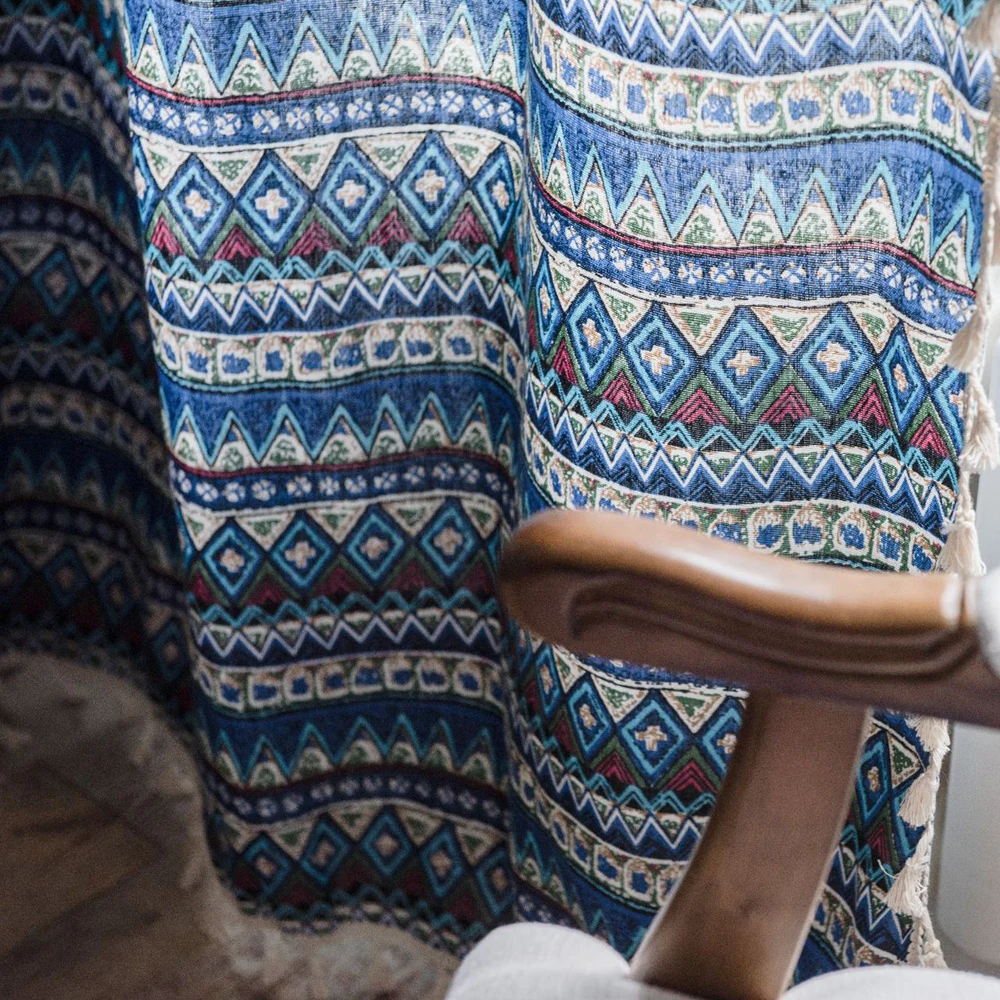 Синяя богемная штора с геометрическим принтом для гостиной спальни