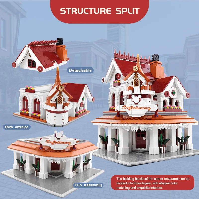 MOULD KING 11003 Streetview Building The MOC Paradise Corner Restaurant Model Blocks Bricks Kids Christmas Gifts Toys | Игрушки и хобби