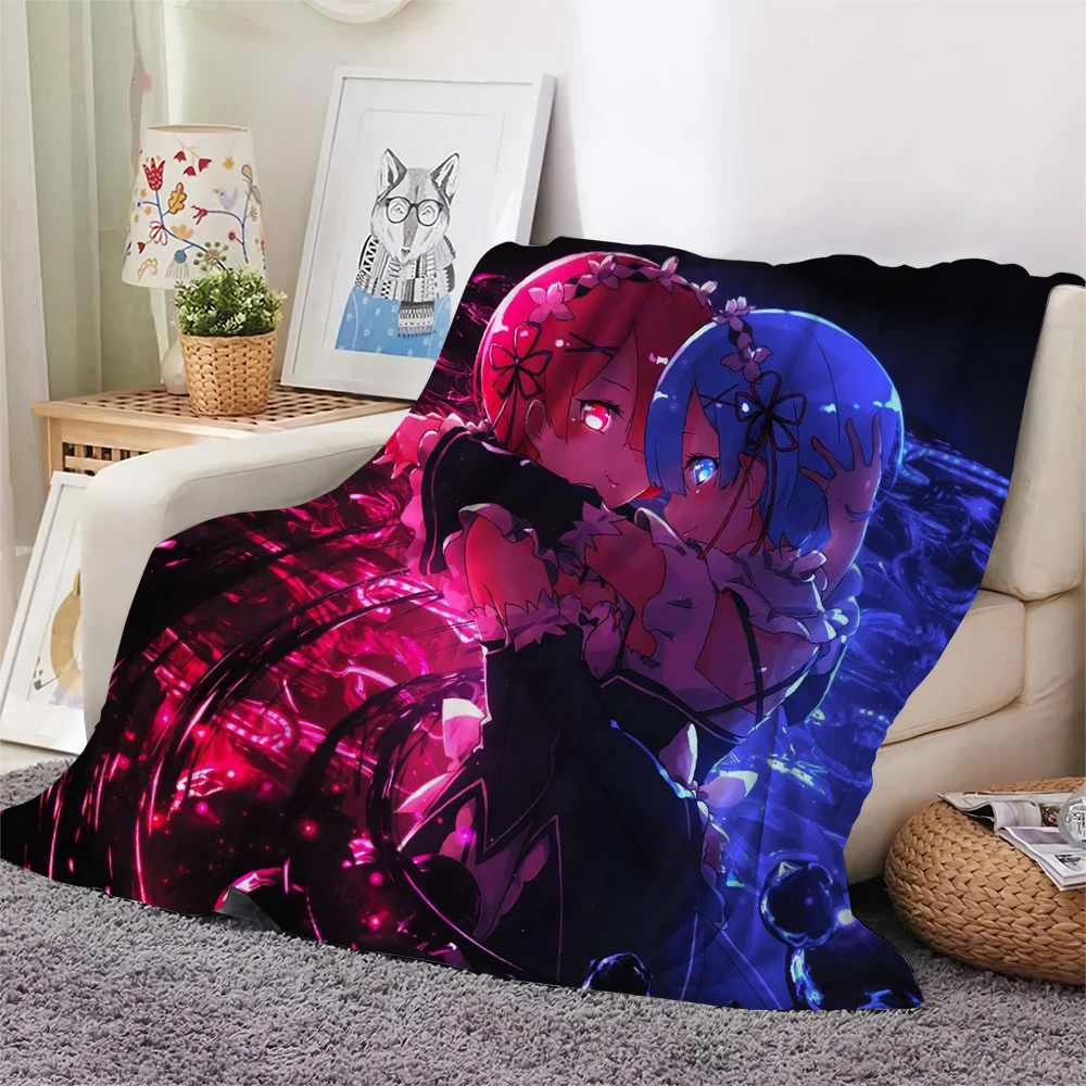 

CLOOCL Anime Cute Girl Re:Zero Rem Ram 3D Printing Flannel Blanket Sofa Travel Throw Blankets Office Nap Blanket Sherpa Blanket