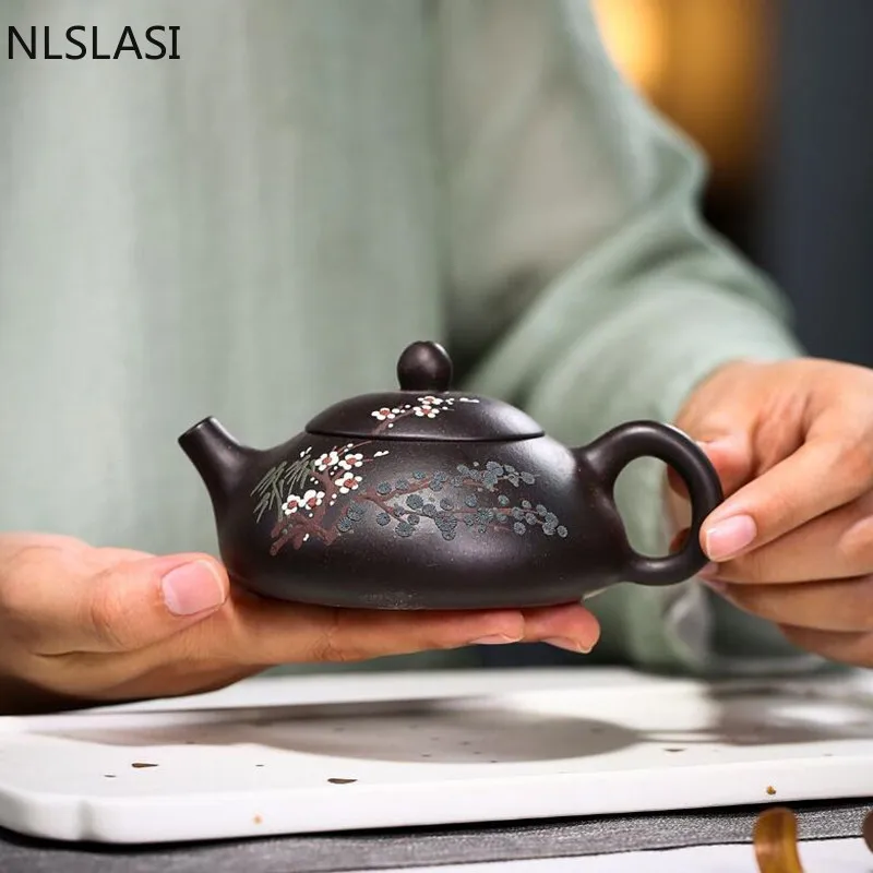 

Authentic Yixing tea pot purple clay Stone scoop teapot Raw ore black clay Tea set handmade beauty kettle custom teaware 180ml