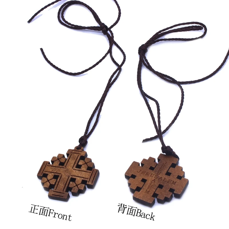 QIGO длинная веревочная цепочка Деревянный Крест Подвеска Ожерелье Религиозная