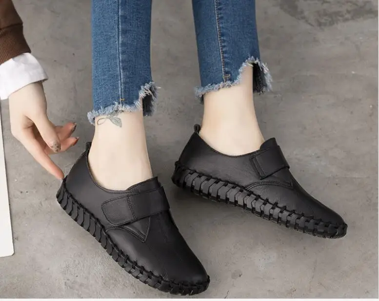 Classic New Women Flats shoes Autumn Woman Loafers Genuine Leather Female Shoes Slip On Ballet Bowtie Women's Shoe Large size