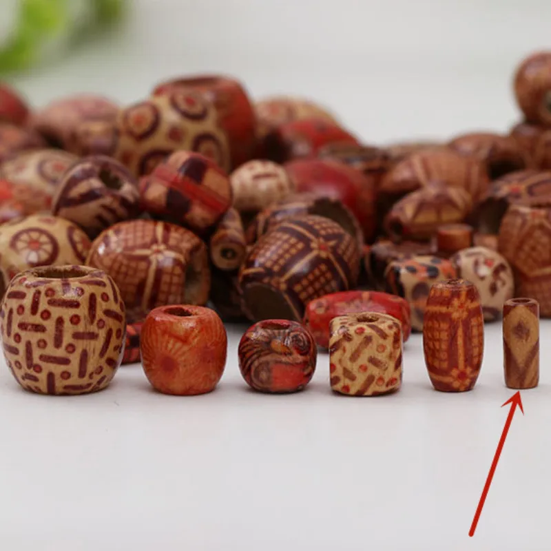 

100 PCs/bag 6*12MM Tubular Wooden Beads Vintage Painted Wooden Beads African Hair Rings Reggae Braided Dreadlock Accessories