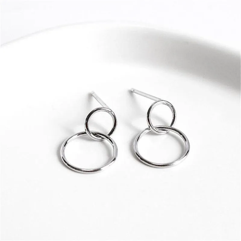 

POFUNUO 925 Sterling Silver Geometric Double Circle Stud Earrings Women Minimalist Luxury Earrings Lovers Birthday Gift Jewelry