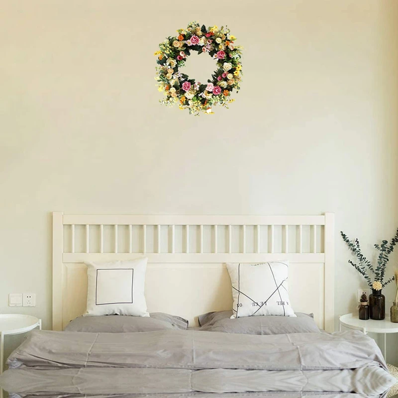 

Artificial Flower Wreath Spring Summer Wreath for Front Door Wall Window Wedding Party Garden Farmhouse Home Decor